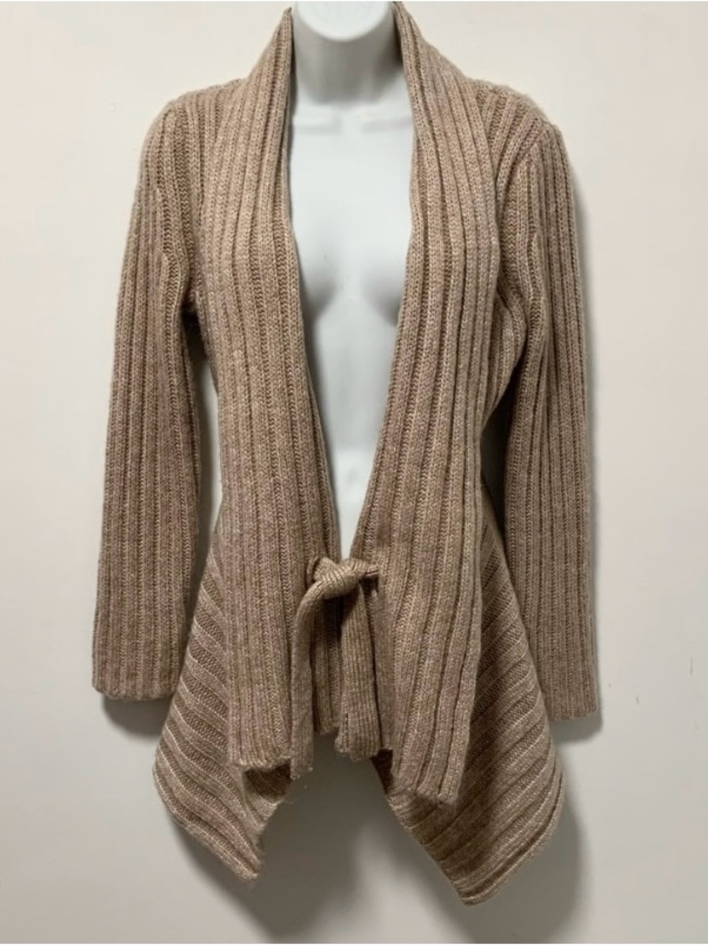 DNKY Cozy Ribbed Open-Front Sweater Cardigan - Taupe Color NWT.